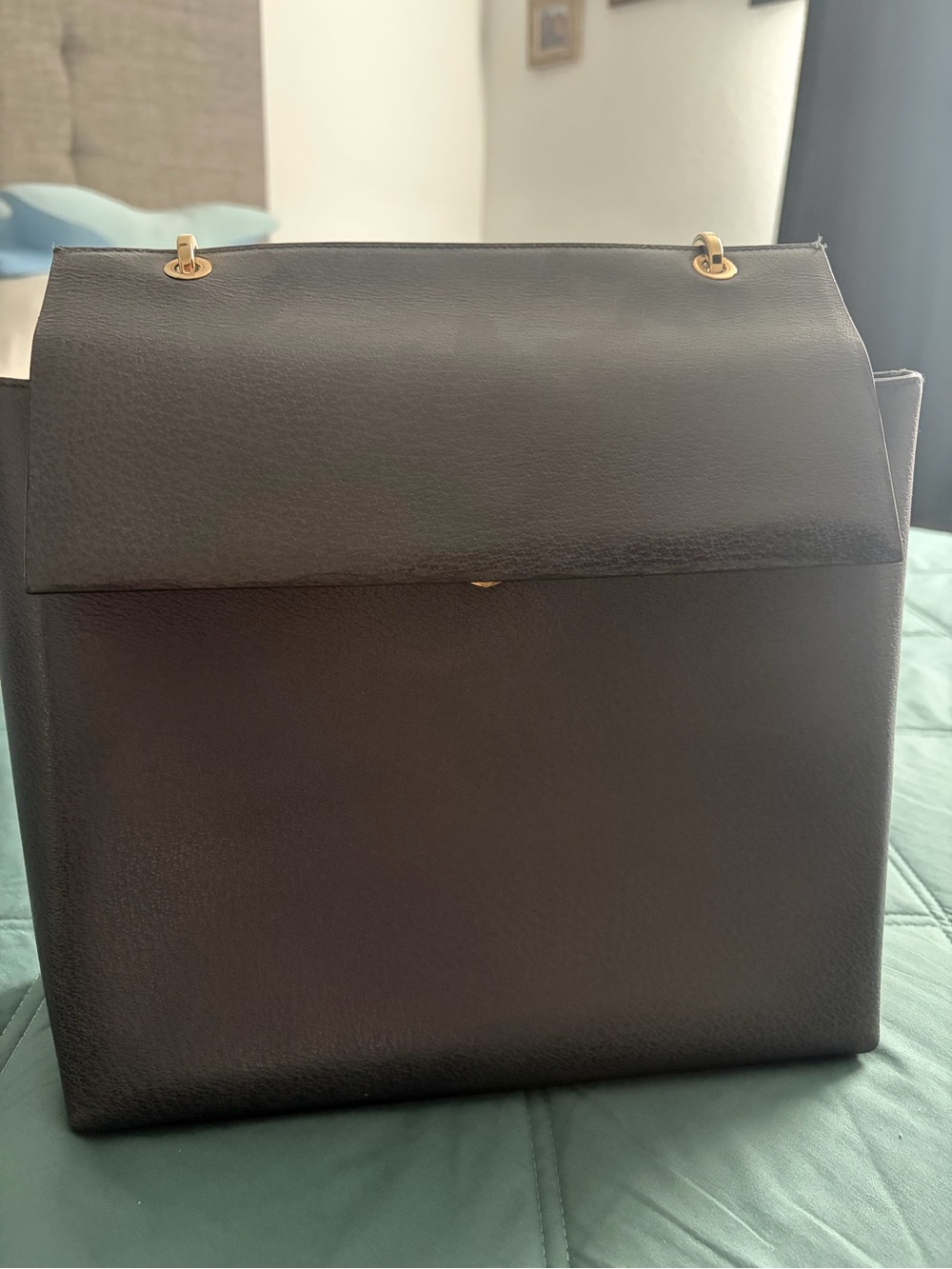 Structured Black Leather Women’s Briefcase with Gold Accents